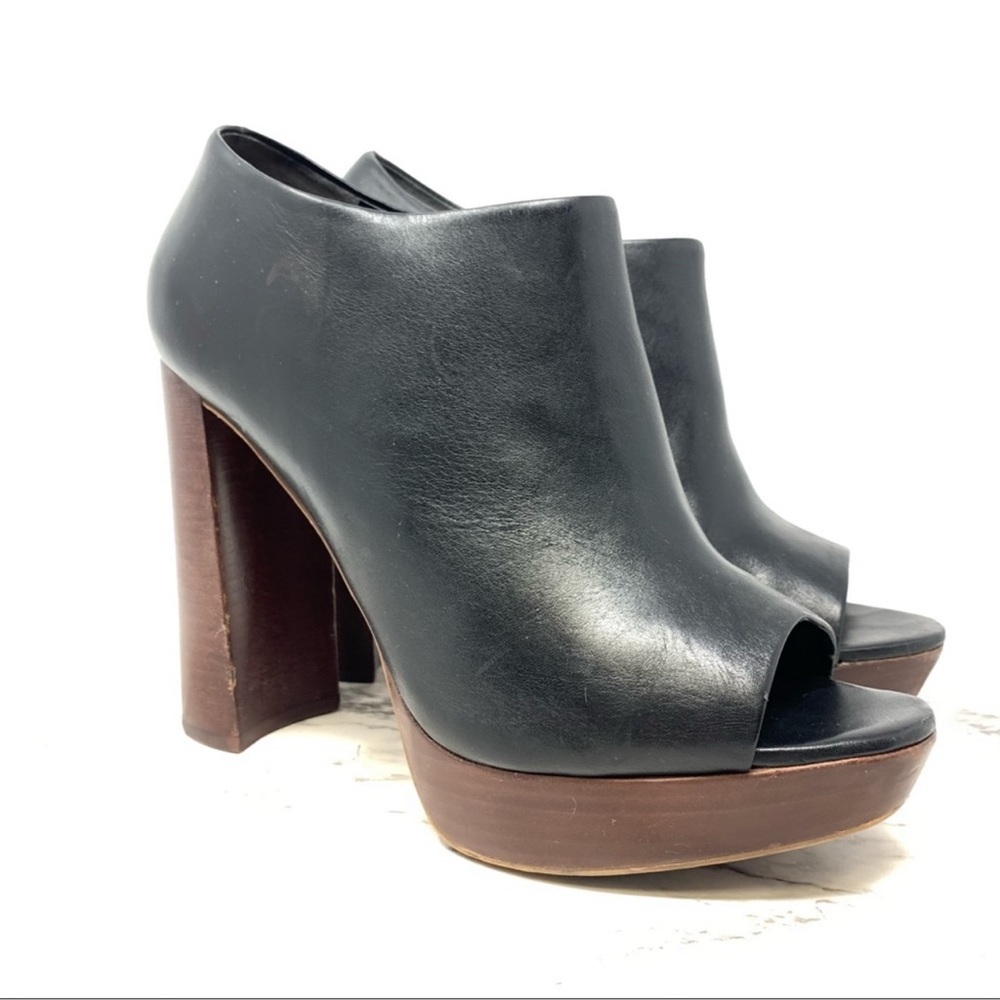 Vince Camuto Kyrie platform chunky open toe black leather bootie 9 retro